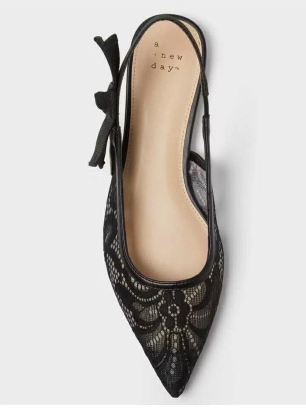 A New Day | London Black Lace Pointed Toe Slingback Flats Size 8 NWT